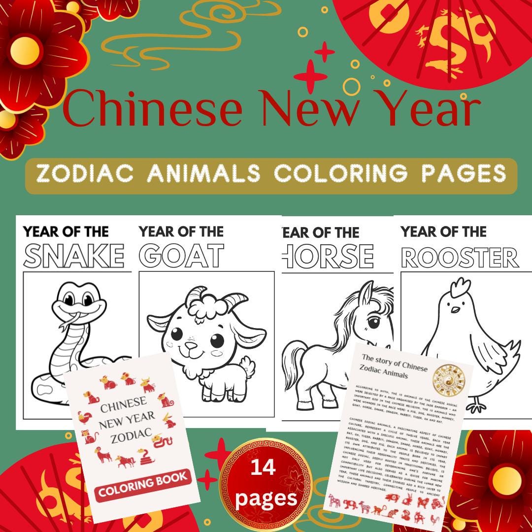 Chinese New Year Zodiac Animals Coloring Pages (digital Download) - Etsy, image size:1080x1080