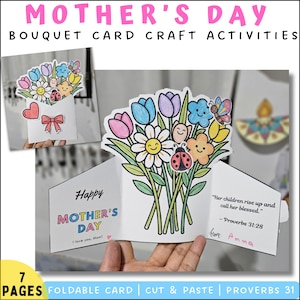 Mother’s Day Bouquet Card Craft | Foldable Card | Proverbs 31:28 | Cut & Paste Activity | PDF