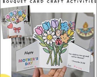 Mother’s Day Bouquet Card Craft | Foldable Card | Proverbs 31:28 | Cut & Paste Activity | PDF