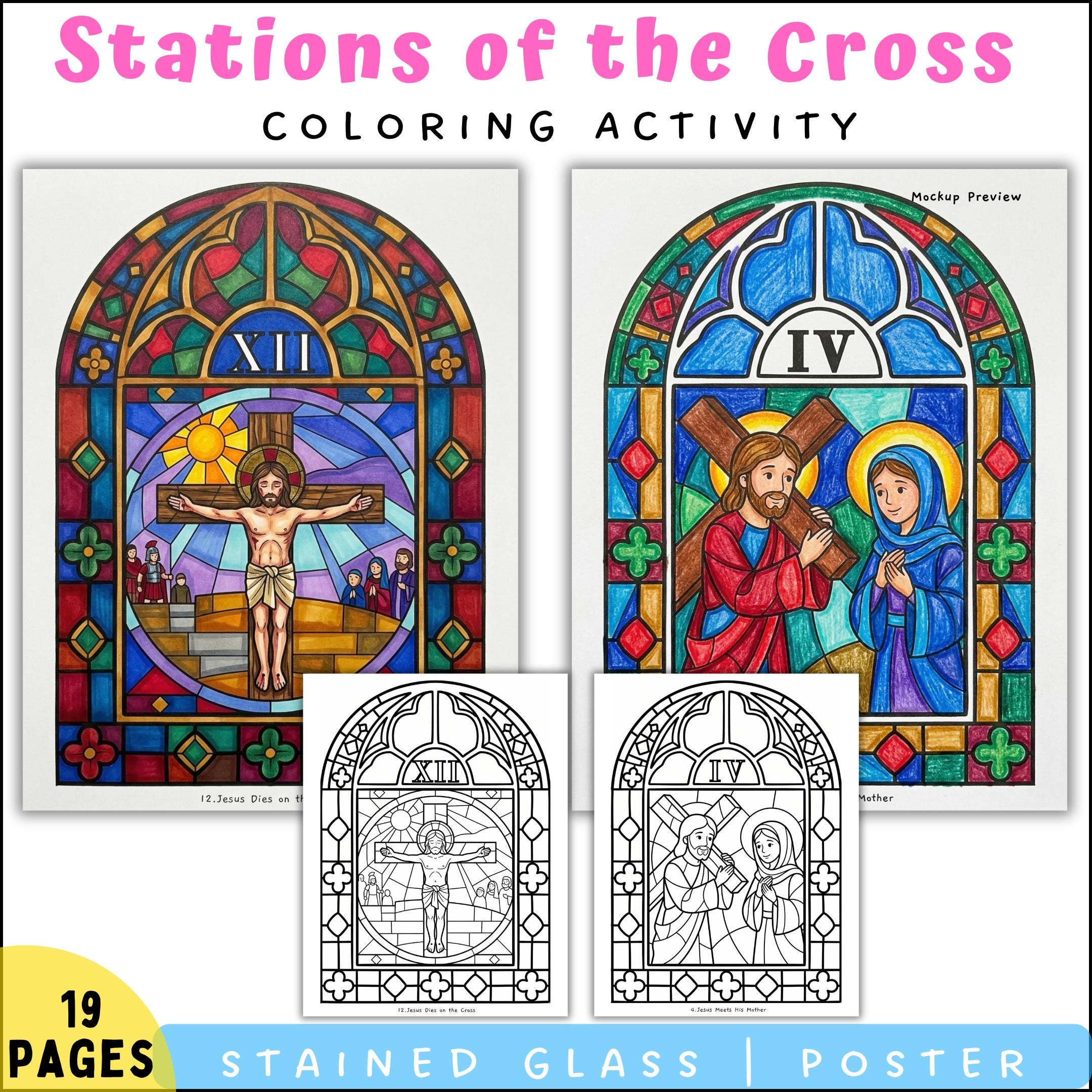 Stations of the Cross Stained Glass Coloring Pages | Lent Activity ...
