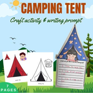 Camping Tent Craft Activity and Writing Prompt | Summer & Camping Theme | cut and glue toddler craft, simple craft , camping craft