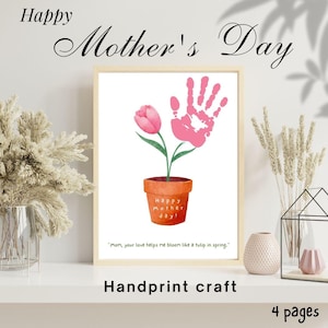 Moederdag handafdruk kunst, tulp, aandenken kunst, Moederdag ambachtelijke activiteit, cadeau moeder van baby, kinderen, peuter, mama cadeaus, pdf