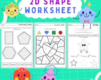 2D Shape Activity Worksheets: Preschool Kindergarten Printable (PDF Download)