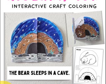 ¿Quién está durmiendo? Manualidad de hibernación / Actividad interactiva de animales de invierno para preescolar a segundo grado / Descarga digital
