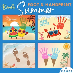 BUNDLE: Summer foot & handprint art Craft activities, Keepsake, End of year,  Handprint Activity Crafts, Summer Picnic and Camping Crafts.