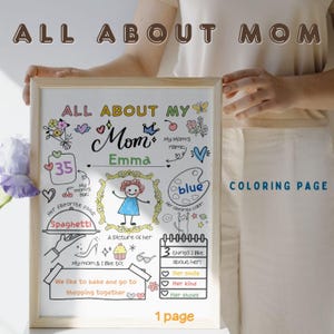 Mother&#39;s Day All About My Mom Coloring Page, Gift for Mom, Fill in the Blank, Card for Mum, Mothers Day Activity, Instant download