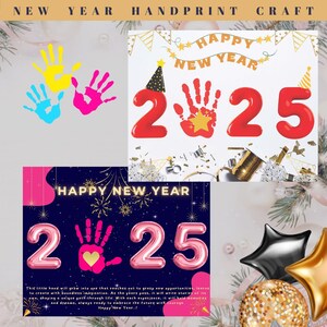 New Year 2025 Handprint Art printable, Kids Handprint Craft, Handprint craft, New Year's Eve Activity, Happy New Year Gift, Winter activity