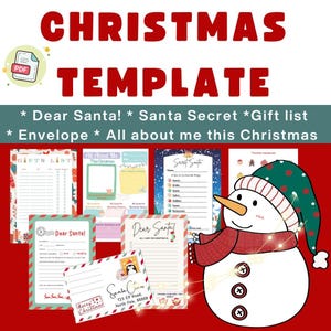 Paquete divertido de carta a Papá Noel / Plantilla navideña / Carta a Papá Noel / Todo sobre mí esta Navidad / Sobre imprimible para carta a Papá Noel / Lista de regalos