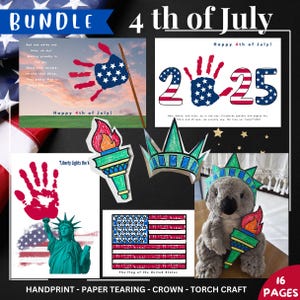 MEGA Bundle: Lavoretto per il 4 luglio / Impronta di mano, corona, bandiera, torcia e arte strappata / Corona della Statua della Libertà degli Stati Uniti, cappello dello Zio Sam, file digitale