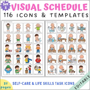 SET 3 Self-Care Visual Schedule Icons: Task Analysis Cards (PDF, PPTX)