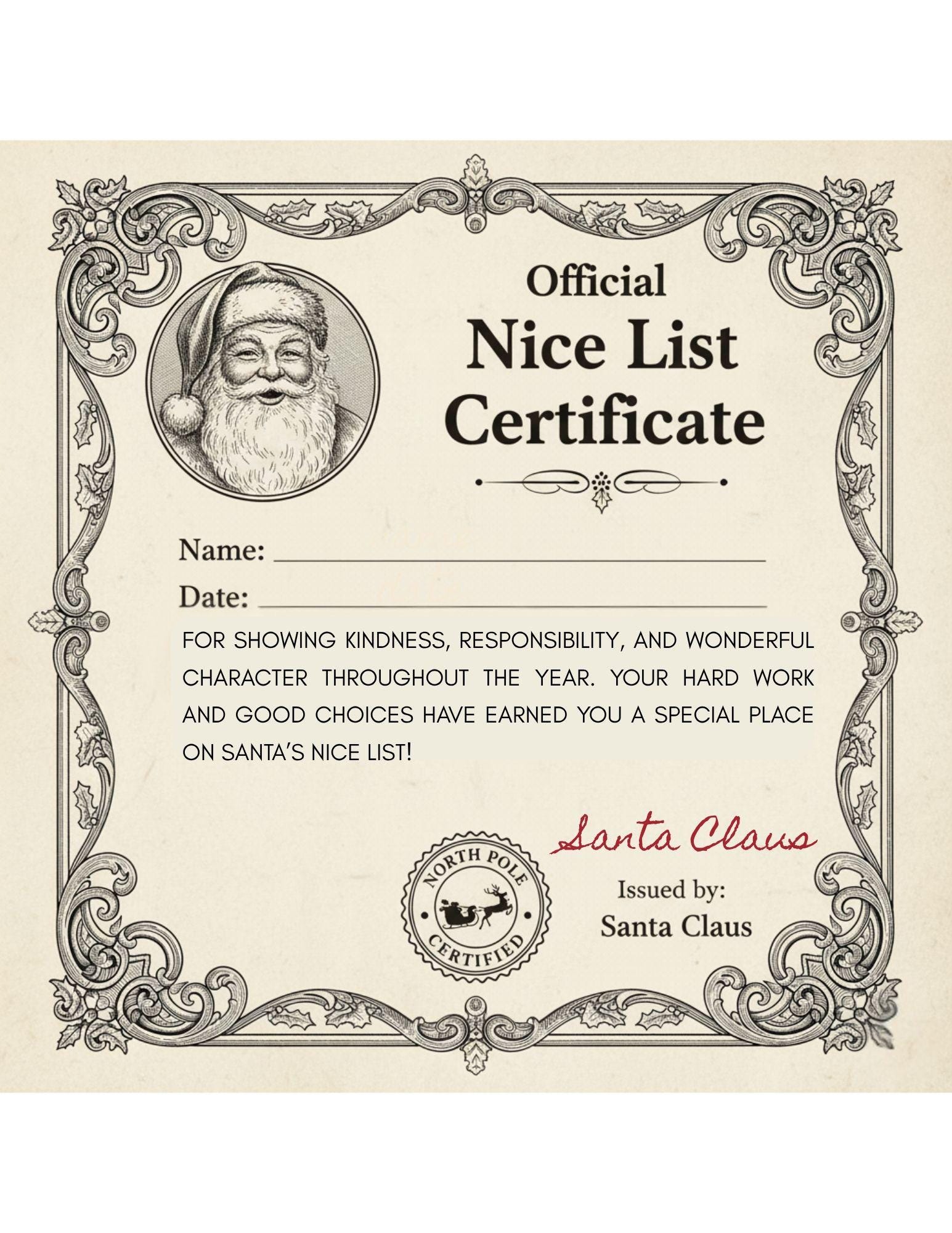 Vintage Letter From Santa + Nice List Certificate | Editable Santa ...