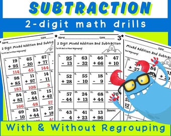 2-Digit Mixed Addition and Subtraction Worksheets with and without Regrouping