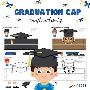 Graduation Cap Paper Crown Party Coloring Printable Kids Craft, Owl paper crown, Animal paper hat ,Costume DIY, Instant Download, Decor