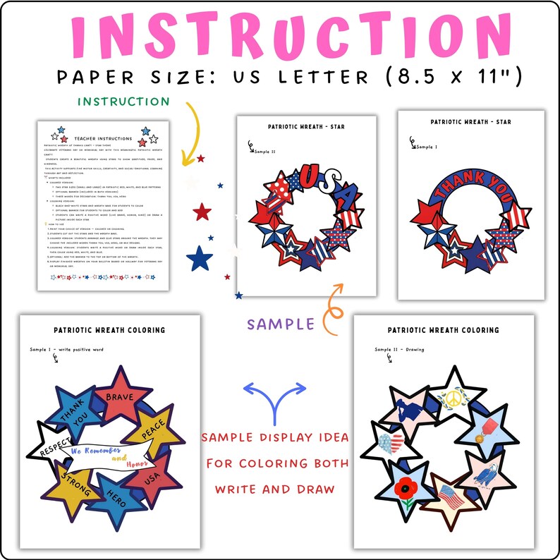 Patriotic Star Wreath Craft: Veterans & Memorial Day Activity (digital ...