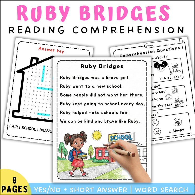 Ruby Bridges Reading Comprehension & Word Search | Black History Month ...