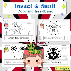 Insects & Snail Coloring Headband: Spring Animal Paper Crown (PDF File)