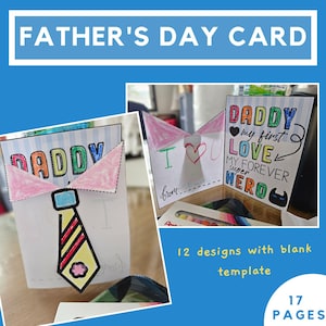 Tarjeta del Día del Padre: Manualidades, Tarjeta de camisa con corbata y lazo, Regalo para papá, Recuerdo para papá, Tarjeta para colorear, Descarga instantánea, Plegable