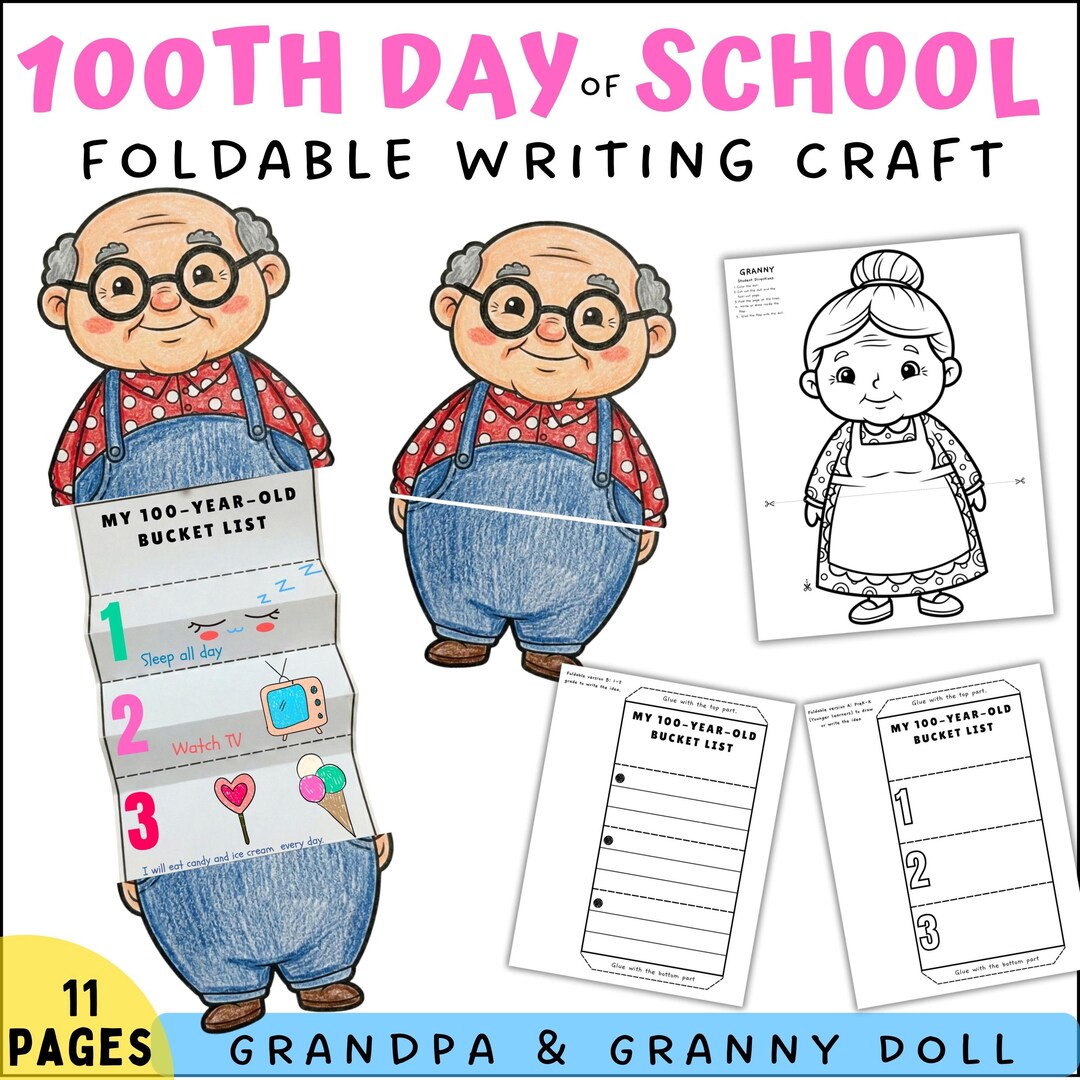 100th Day of School Foldable Writing Craft | My 100-year-old Bucket ...