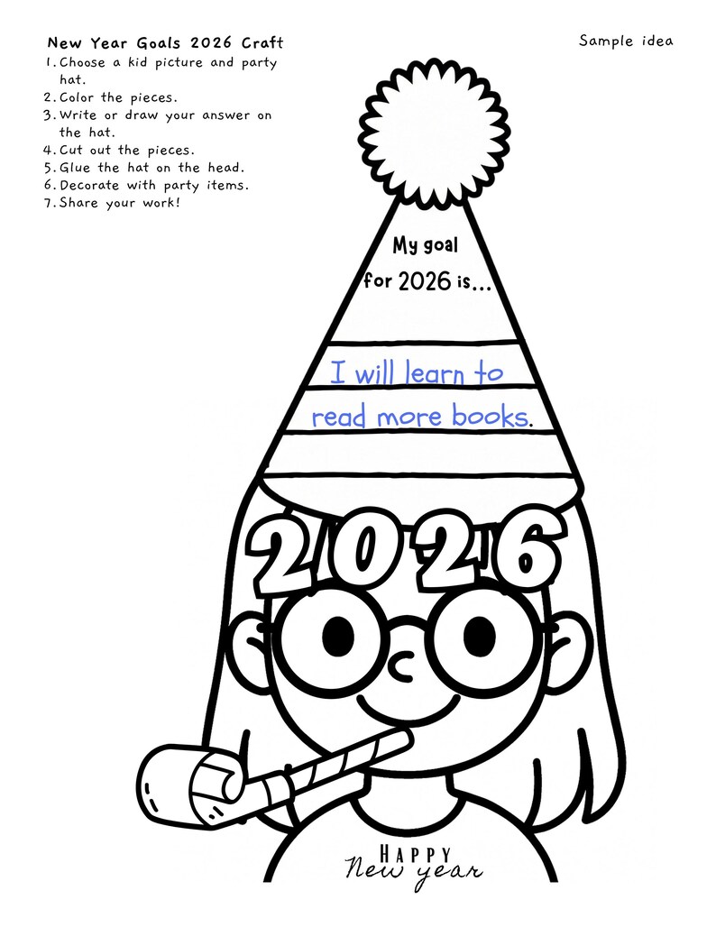 New Year Activities 2026 | Kids With Party Hat Craft | Bulletin Board ...