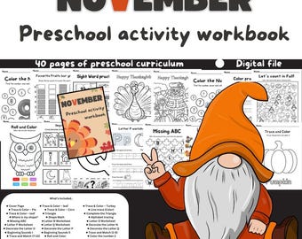 November Fall Preschool Activity Workbook: 40-Page Curriculum (PDF)