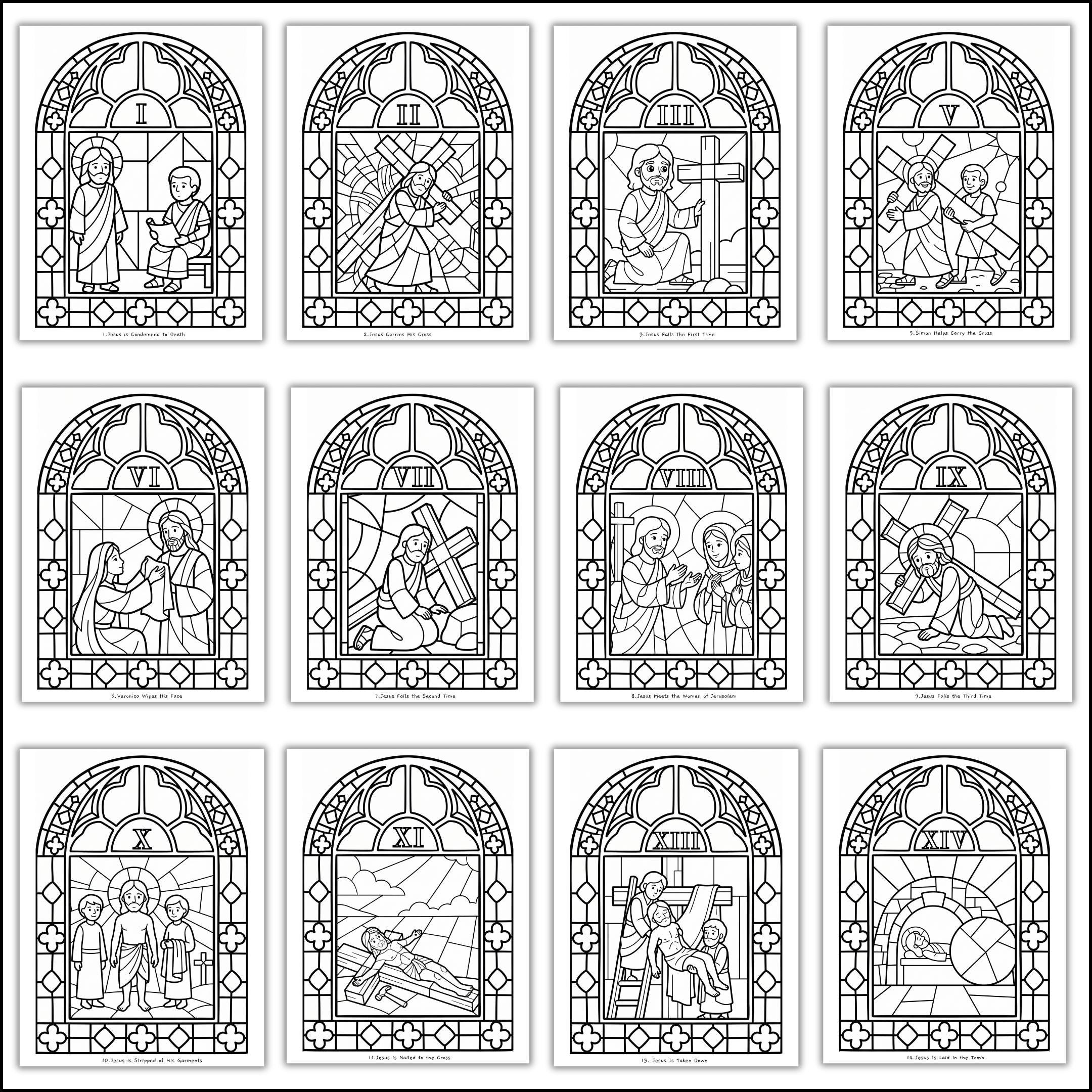 Stations of the Cross Stained Glass Coloring Pages | Lent Activity ...