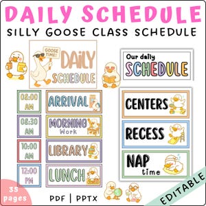 Silly Goose Daily Schedule Cards: Classroom Visual Routine (PDF + PPTX Editable