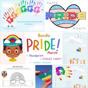 Pacchetto: attività artigianale per il mese dell'orgoglio, impronta della mano, corona, pezzi artigianali, giugno, arte con impronta della mano per il mese dell'orgoglio LGBT, regalo per il Gay Pride, download PDF