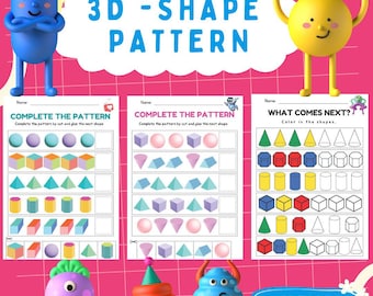 3D Shape Pattern Worksheets: PreK & Kindergarten Printable (Digital Download)