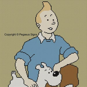 Snowy and Tintin Cross Stitch Pattern only (pdf jpg files) retro tv cartoon, herge, adventures, boy, dog,