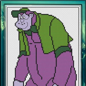 Grape Ape Cross Stitch Pattern – 70s Cartoon Nostalgia (PDF/JPEG)