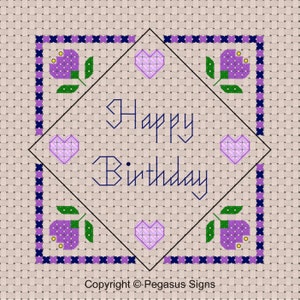 Anniversaire crocus motif point de croix uniquement fichiers PDF/JPEG - motif de créateur - carte fleurs célébration amour coeurs