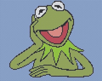 Kermit Frog Cross Stitch Pattern only (pdf jpg files) kids TV characters movie puppet animation animal frog