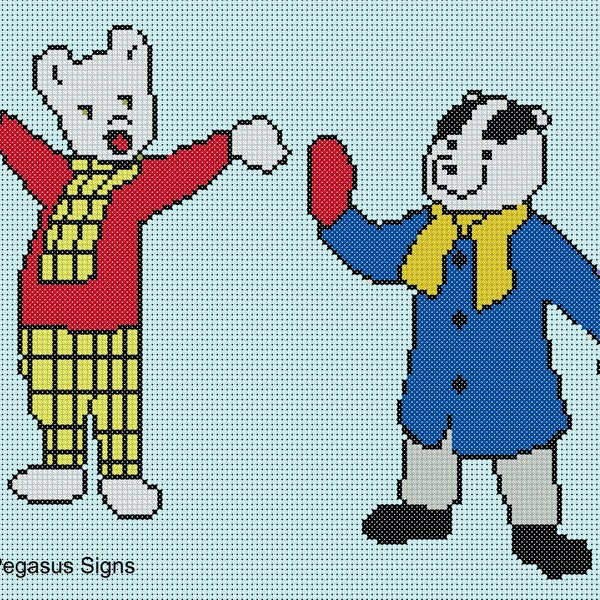 Rupert The Bear Cross Stitch Pattern only (pdf jpg files) Childrens TV Nutwood Edward Trunk Bill Badger Tiger Lilly Rupert Bear