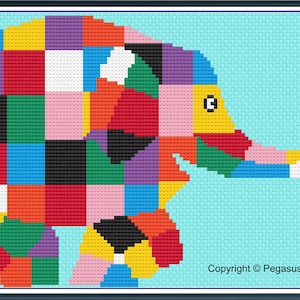 Patrón de punto de cruz de elefante Elmer solo archivos PDF/JPEG - dibujos animados, televisión infantil, animales, elefante de patchwork, libros infantiles,