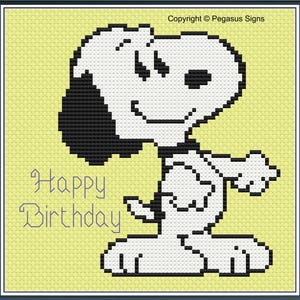 Modèle de point de croix joyeux anniversaire Snoopy uniquement (fichiers pdf jpg) TV pour enfants, personnages de dessins animés, chien, animal, animal de compagnie, carte.