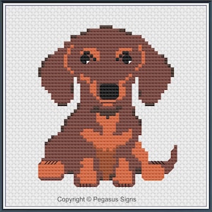 Dackel Welpe Kreuzstich Stickmuster PDF / JPEG Dateien - tier, hund, Dachshund, haustier, fellbaby,
