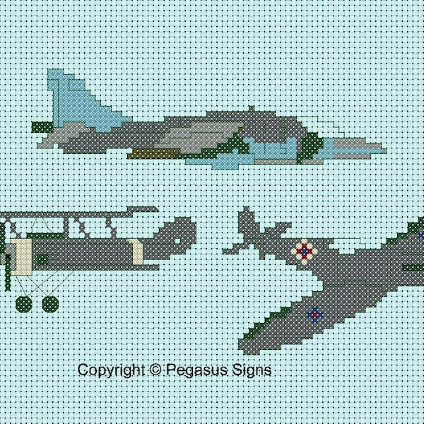 Vintage Planes Cross Stitch Pattern only (pdf jpg files) aircraft airplanes bi-plane fighters old craft