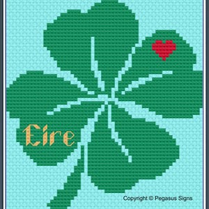 Trèfle à quatre feuilles Eire, motif point de croix uniquement fichiers PDF/JPEG - célébration, carte, signet, motif, Irlande, trèfle porte-bonheur,
