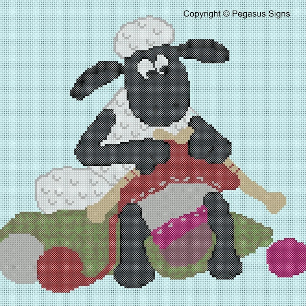 Shaun The Sheep Knitting Cross Stitch Pattern only (pdf jpg Dateien) TV Film Charakter Cartoon Spaß Familie Stricken Bauernhof