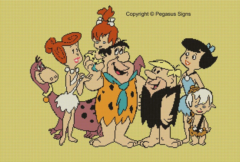 Flintstones Cross Stitch Pattern, Retro Cartoon Family (PDF) - Etsy
