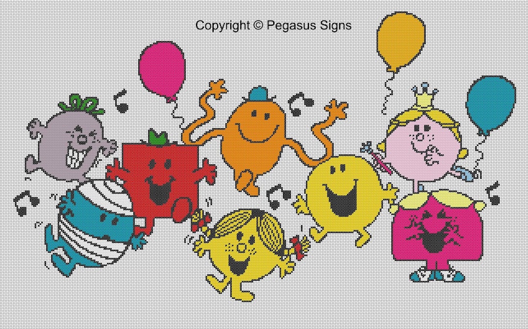 Mr Men and Little Misses Cross Stitch Pattern Only PDF/JPEG Files Kids