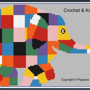 Gráfico de crochet y tejido de elefante Elmer (solo archivos PDF/JPEG): elefante de patchwork, personajes de TV infantil, personajes de libros, animales