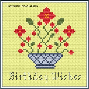 Kreuzstichmuster Schüssel PDF / JPEG Dateien - Blumen, Schüssel, Geburtstag, Feier, Karte,