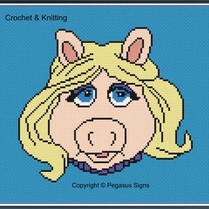 Gráfico de crochet y tejido de Miss Piggy solo archivos PDF/JPEG: dibujos animados, televisión infantil, cerdo, títere, animal de granja, personaje de película, cerdo glamoroso,