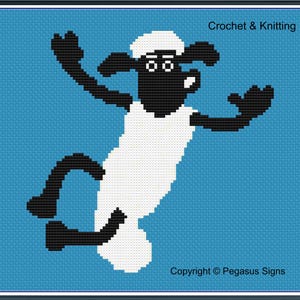 Shaun, vita da pecora, schema per uncinetto e maglia che salta solo file PDF/JPEG - animali, cartoni animati, pecore, agricoltura, Wallace e Gromit, TV per bambini,