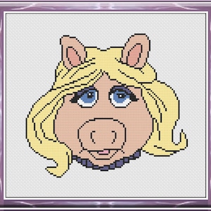 Miss Piggy Cross Stitch Pattern, Muppet Movie Character (PDF, JPG)