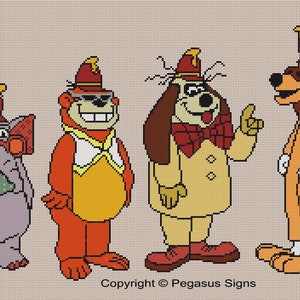 Patrón de punto de cruz Banana Splits únicamente (archivos pdf jpg) dibujos animados de televisión retro, snorky, bingo, drooper, fleagle, diversión familiar,