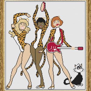 Modèle de point de croix Josie et les Pussycats - Dessin animé rétro (PDF/JPEG)