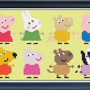 Peppa Pig Family Cross Stitch Pattern – Kids TV Animals (PDF/JPEG Files) motifs