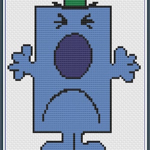 May include: Pixel art pattern of a blue character with a green hat, a large purple mouth, and outstretched arms. The character is frowning and has a sad expression. The text "Pixel MAcrame" is in the top left corner of the image. The text "Copyright © Pegasus Signs" is in the bottom center of the image.